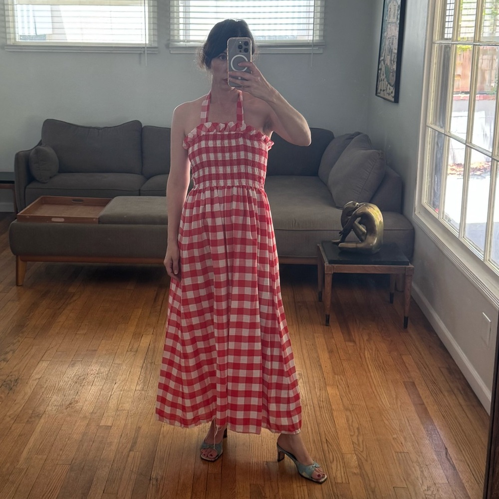 Vintage Red and White Picnic Gingham Halter Midi Dress
